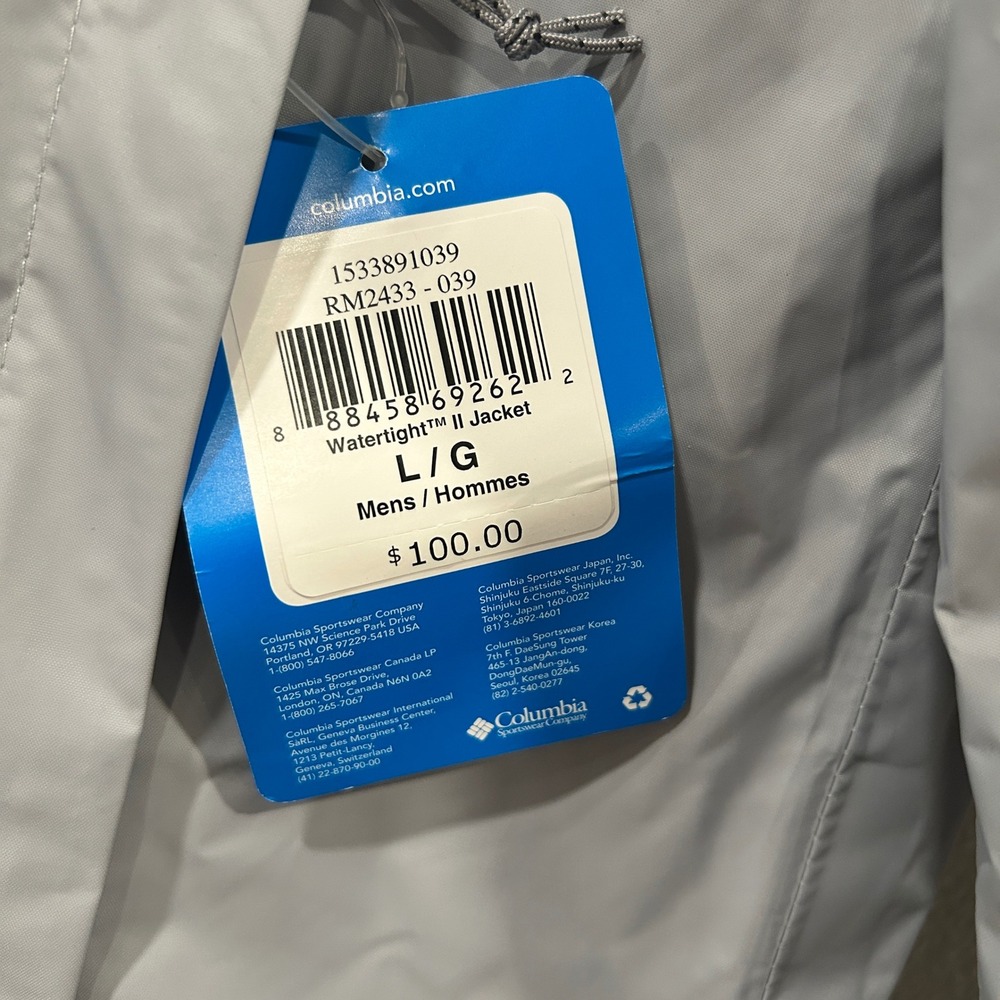 Columbia Watertight II Rain Jacket Company Logo Grey Omni-Tech Men's L NEW - Picture 2 of 11